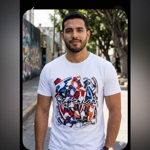 Superior White Graphic Tee with Colorful Design